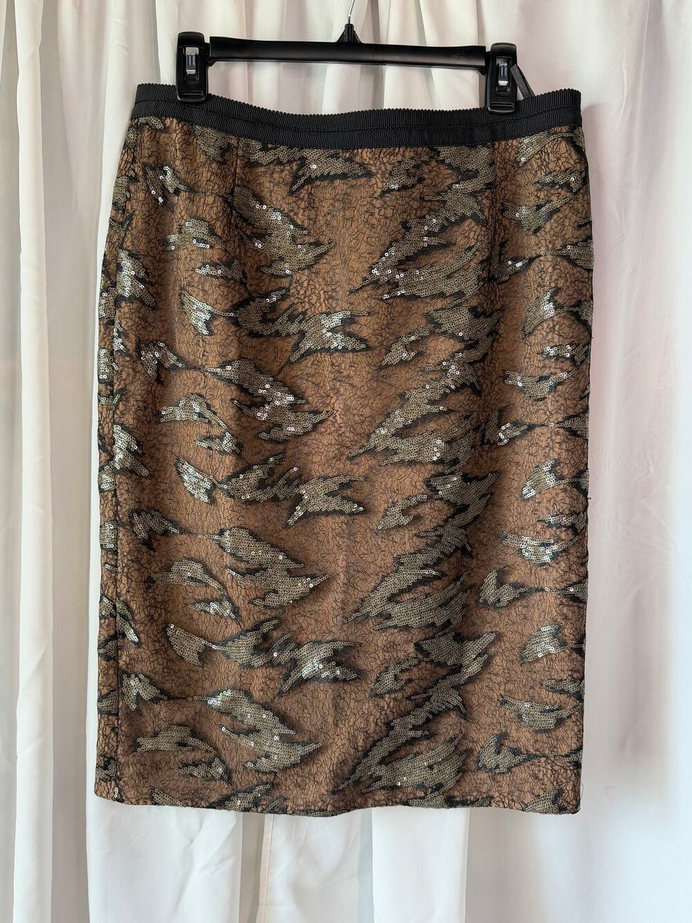 Byron Lars Beauty Mark Sequin Pencil Skirt Bronze Black Lace Sz 8 NWT Lace Glam